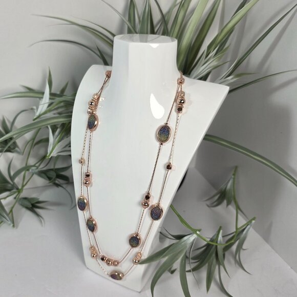 Jewelry - Layered Rose Gold Tone Necklace Sparkly Statement Piece